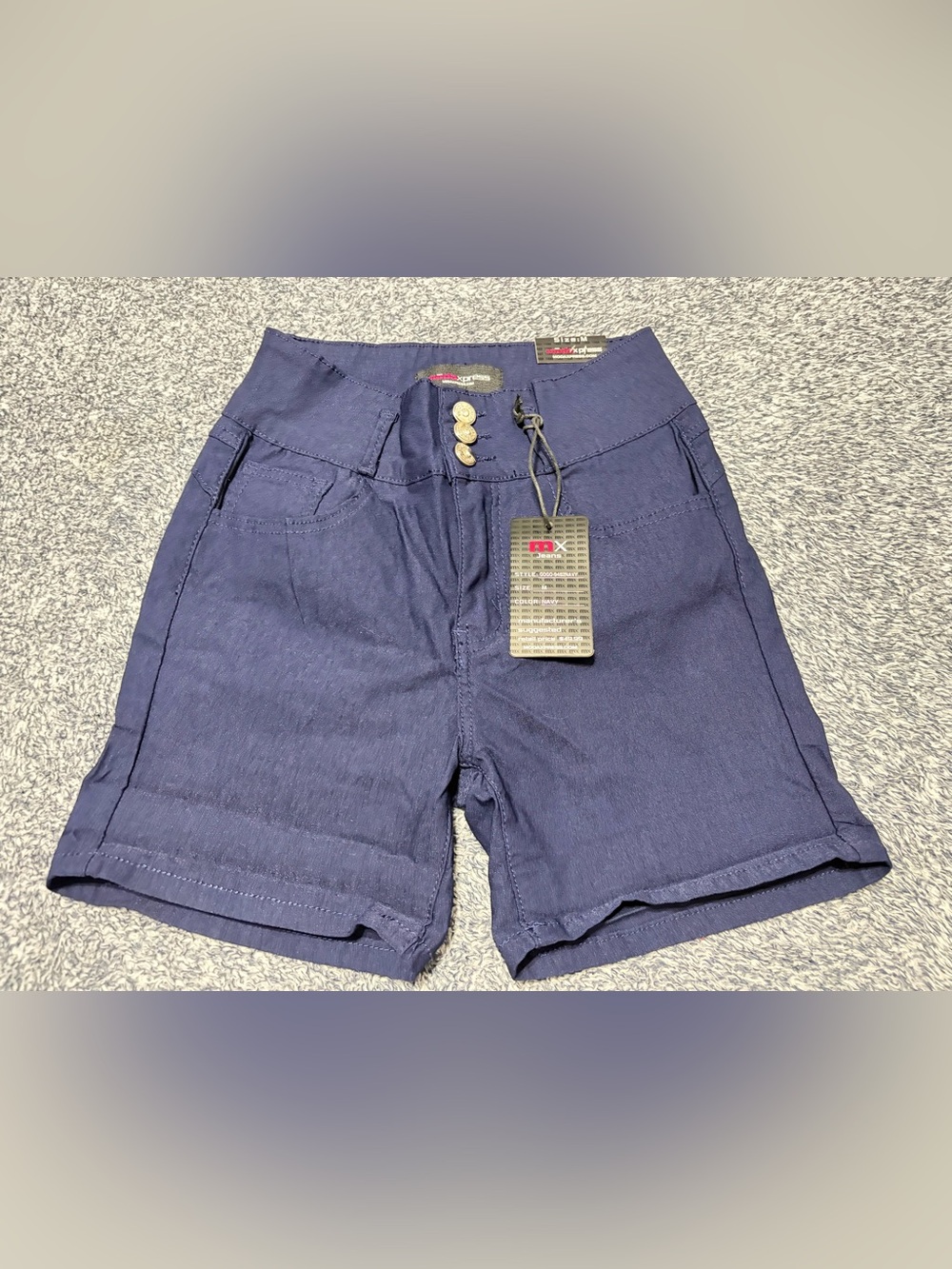 Moda Xpress Women's Navy Blue Cuffed Shorts Size M NWT (GOGO-9482NAVY) - Picture 11 of 11